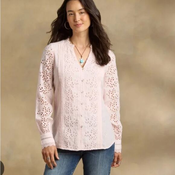 Sundance Tops - Sundance Valeria Eyelet Pink Shirt XL Boho Prairie